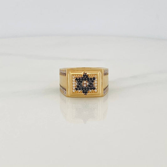 Anillo Estrella de David 8.35g / T10 Dos Oros Negro Amarillo 18K