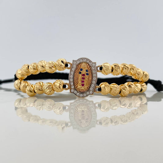 Pulsera Tejida Negra Virgen Guadalupe 5gr / Tres Oros 18K %