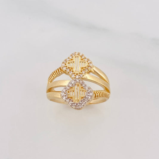Anillo Trebol Cruces 4.45g / T6 1/2 Dos Oros Amarillo Blanco 18K