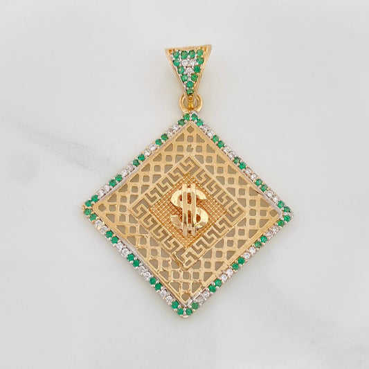 Dije Rombo Signo Peso 4.75g / 4cm Dos Oros Amarillo Blanco 18K