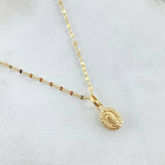 Set Cadena y Dije Flor Espejo + Virgen Guadalupe 1.3gr / 50cm / Oro 18K (Oferta) ©