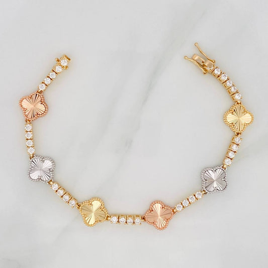 Pulso Tennis Trebol 15.95gr / 18.5cm / Tres Oros Nac.Esp. 18K $