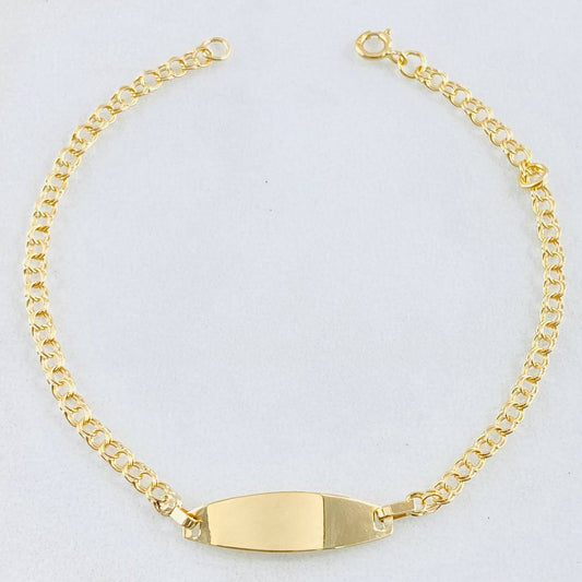 Pulso Bebé Aro Seguido Placa Rectangular Ovalada 1.35gr / 13.5cm-15cm / Oro Amarillo 18K ©
