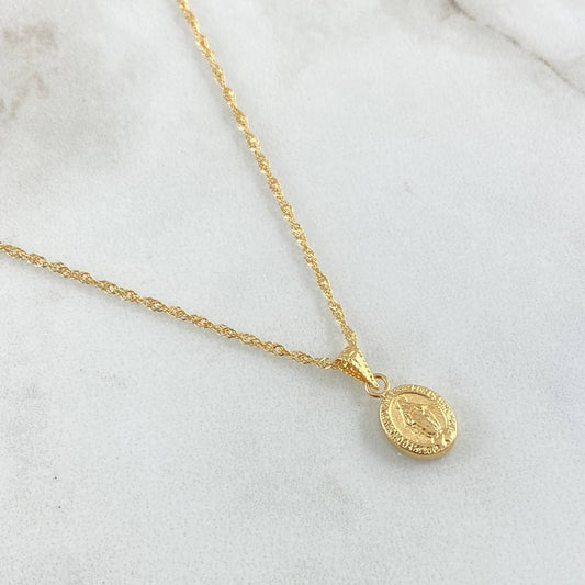 Set Cadena y Dije Singapur + Virgen Milagrosa Bordeada 2.05gr / 45cm / Oro 18K (Oferta) ©