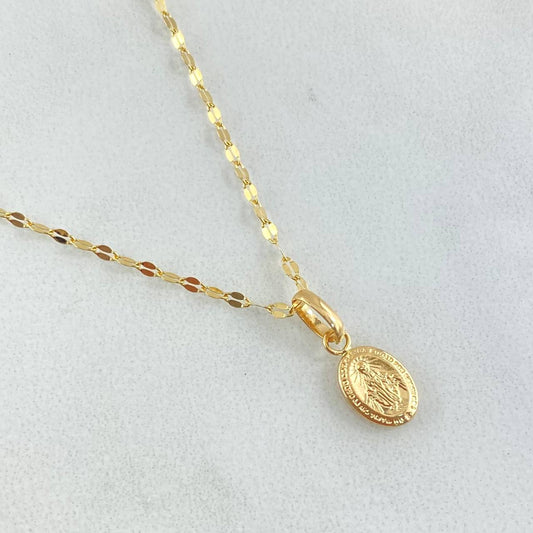 Set Cadena y Dije Flor Espejo + Virgen Milagrosa 1.45gr / 50cm / Oro 18K (Oferta) ©