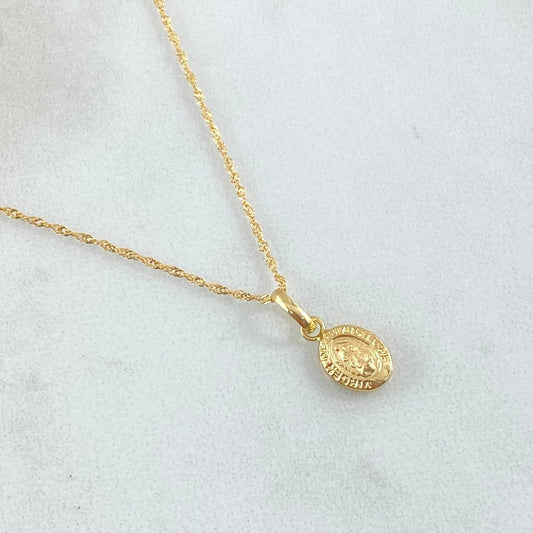 Set Cadena y Dije Singapur + Virgen Guadalupe Lisa 1.95gr / 45cm / Oro 18K (Oferta) ©