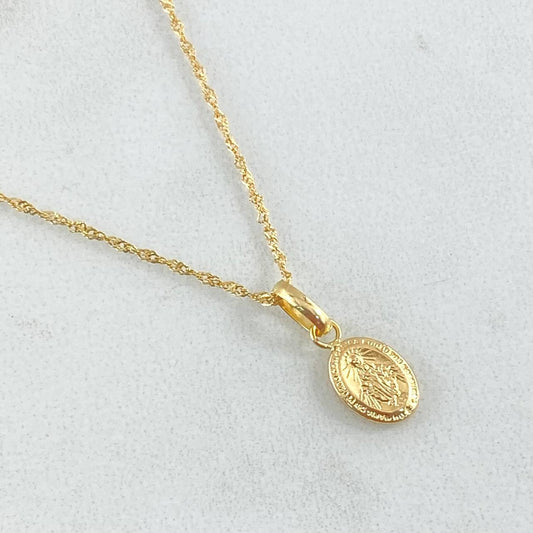 Set Cadena y Dije Singapur + Virgen Milagrosa 1.95gr / 45cm / Oro 18K (Oferta) ©