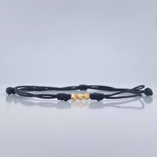 Pulsera Tejida Negra Bolas 0.15gr / Oro Amarillo 18K &