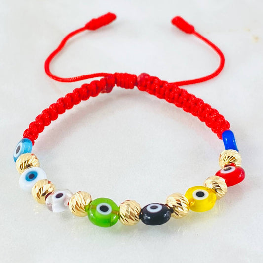 Pulsera Roja Ojos Turcos Colores 1.25gr / Oro Amarillo 18K (A.C)