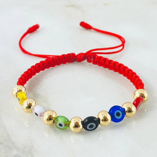 Pulsera Roja Ojos Turcos Colores 1.45gr / Oro Amarillo 18K (A.C)