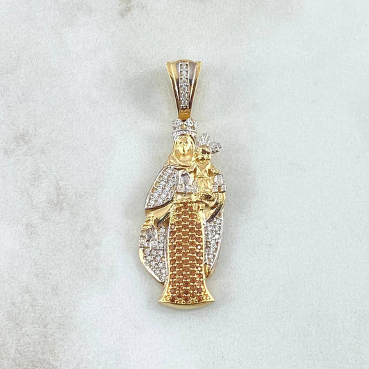 Dije Virgen Del Carmen 6.65gr / 4.3cm / Circones Blancos Café Oro Amarillo 18K ©
