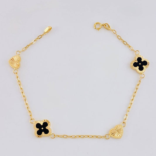 Pulso Cajón Trébol Corazón Diamantado 2.65g / 18.5cm / 1.6mm Oro Amarillo 18K