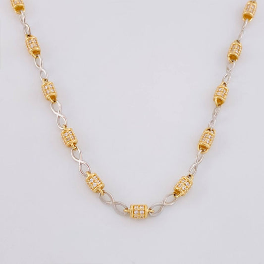 Cadena Rustica Infinito Barril 20g / 65.8cm / 3.4mm Dos Oros Amarillo Blanco 18K