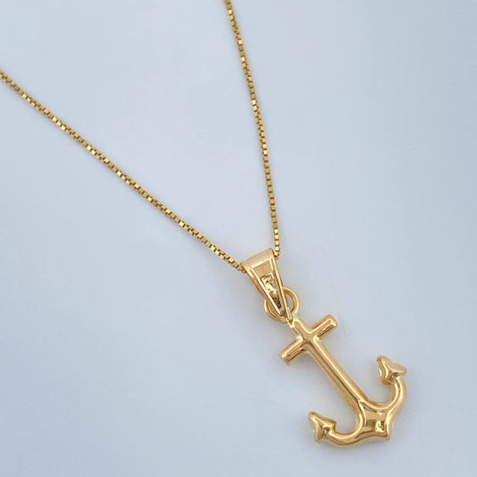 Set Cadena y Dije Veneciana + Ancla 1.4gr / 0.6mm Oro Amarillo 18K (Oferta) &