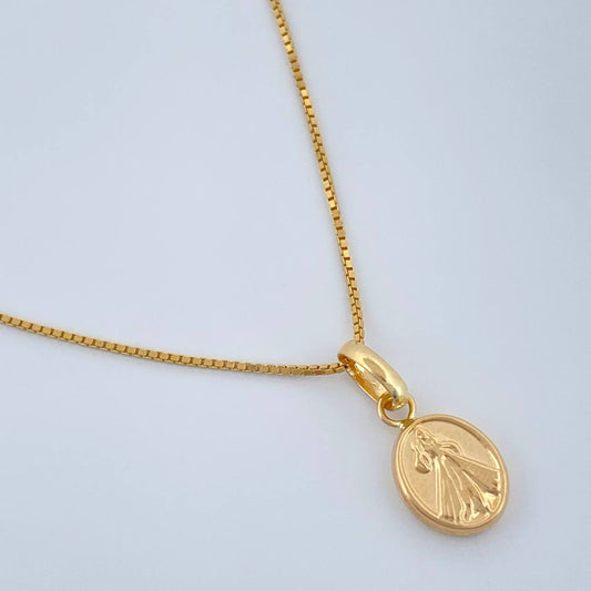 Set Cadena y Dije Veneciana + Jesus Misericordia 2.1gr / 0.6mm Oro Amarillo 18K (Oferta) &