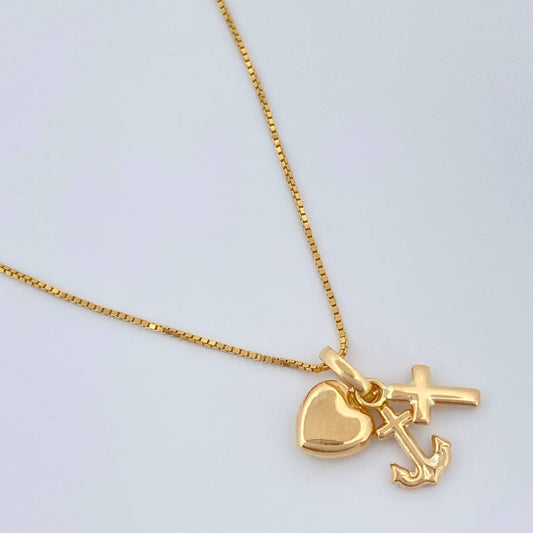 Set Cadena y Dije Veneciana + Tres Gracias 1.45gr / 0.5mm Oro Amarillo 18K (Oferta) &