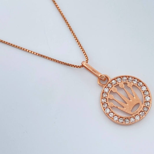 Set Cadena y Dije Veneciana + Corona 1.95gr / 0.6mm Oro Rosa 18K (Oferta) &