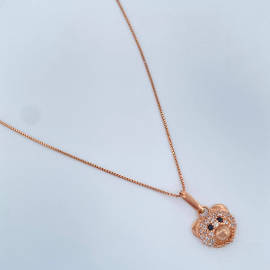 Set Cadena y Dije Veneciana + Oso 2.5gr / 0.6mm Oro Rosa 18K (Oferta) &