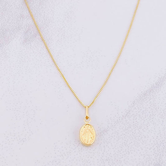 Set Cadena Veneciana + Dije Virgen Milagrosa / 1.4g / 45cm Oro Amarillo 18K