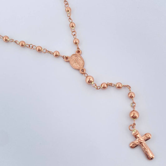 Rosario Virgen Milagrosa Cruz Cristo 6.3gr / 53.3cm / 4mm-3mm Oro Rosa 18K $