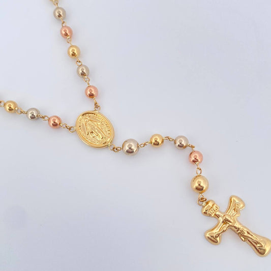 Rosario Virgen Milagrosa Cruz Cristo 12.2gr / 53.3cm / 5mm Tres Oros 18K $