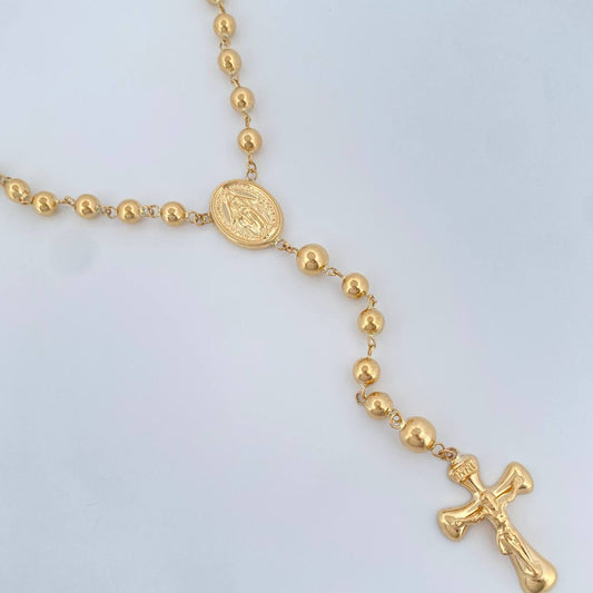 Rosario Virgen Milagrosa Cruz Cristo 12.95gr / 54.2cm / 5mm Oro Amarillo 18K $