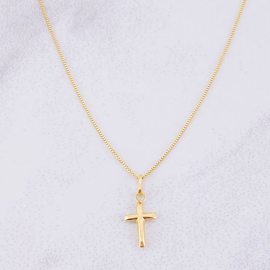Set Cadena Veneciana + Dije Cruz Puntas Planas / 1.3g / 45cm Oro Amarillo 18K