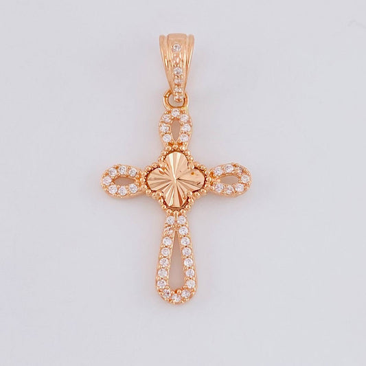 Dije Cruz Trebol Diamantado 1.8g / 3cm Oro Rosa 18K