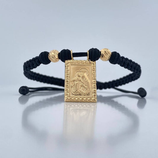 Pulsera Tejida Negra Virgen Del Carmen 2.15gr / Oro Amarillo 18K %