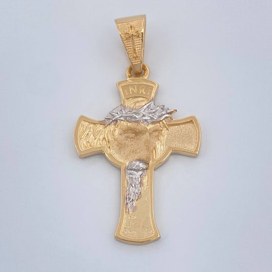 Dije Cruz Rostro Cristo 4.2gr / 3.6cm / Dos Oros Amarillo Blanco 18K $
