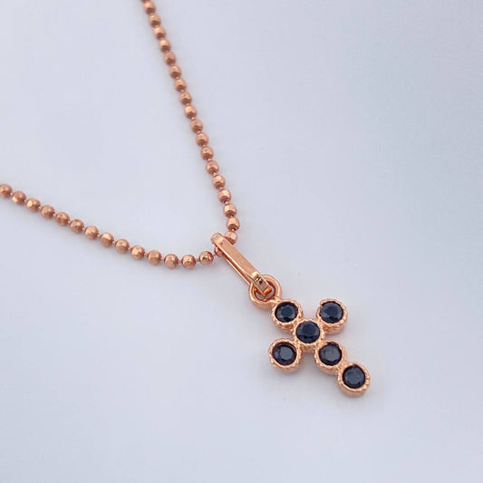 Set Cadena y Dije Militar + Cruz 3.55gr / 50cm / 1mm Oro Rosa 18K (Oferta) %
