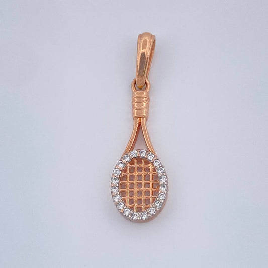 Dije Raqueta 1.2gr / 3.5cm / Dos Oros Blanco Rosa 18K &