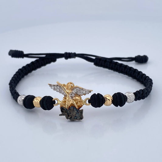 Pulsera Tejida Negra San Miguel Arcángel 3.5gr / 4mm Tres Oros 18K %