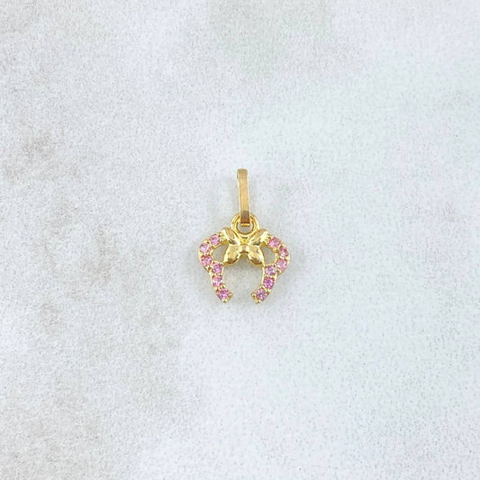 Dije Orejas De Ratón 0.4gr / 1.3cm / Circones Rosas Oro Amarillo 18K