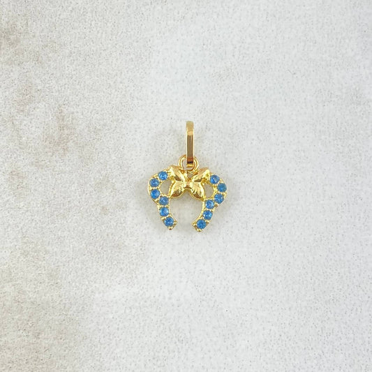 Dije Orejas De Ratón 0.4gr / 1.3cm / Circones Celestes Oro Amarillo 18K