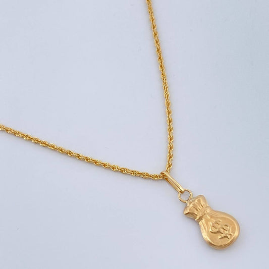 Set Cadena y Dije Lazo + Bolsa De Dinero 1.2gr / 40cm / Oro Amarillo 18K (Oferta) $