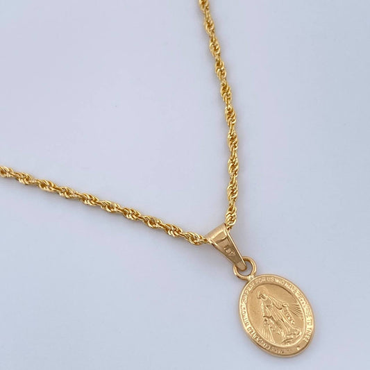 Set Cadena y Dije Lazo + Virgen Milagrosa 1.6gr / 40cm / Oro Amarillo 18K (Oferta) $