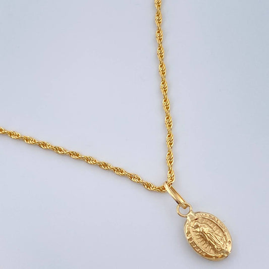 Set Cadena y Dije Lazo + Virgen De Guadalupe 1.15gr / 40cm / Oro Amarillo 18K (Oferta) $