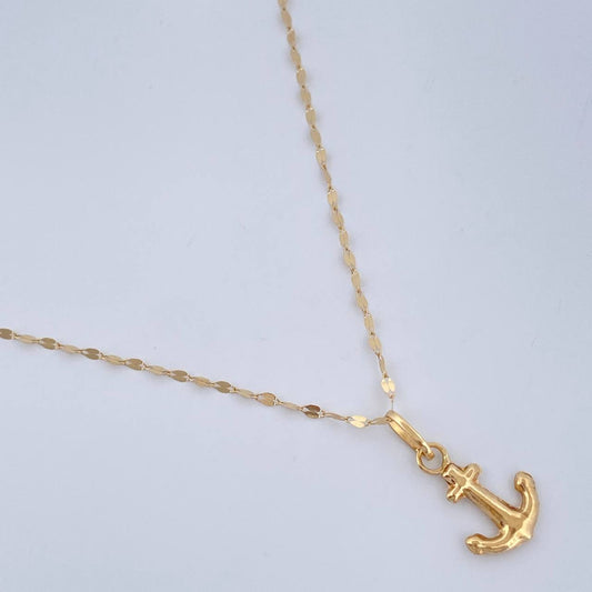 Set Cadena y Dije Flor Espejo + Ancla 0.6gr / 45cm / Oro Amarillo 18K $