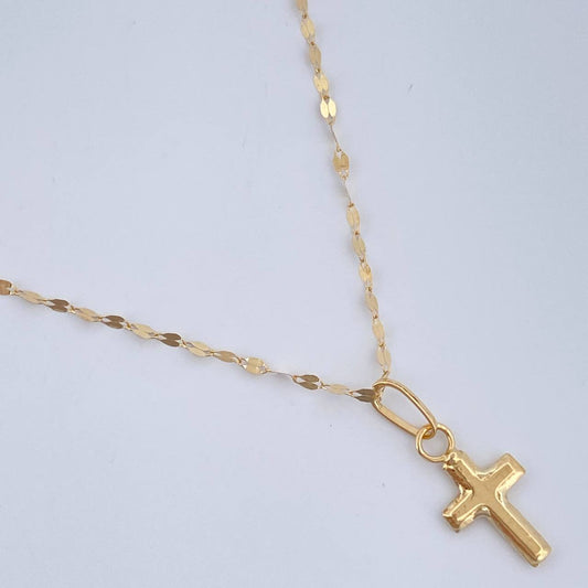 Set Cadena y Dije Flor Espejo + Cruz 0.55gr / 45cm / Oro Amarillo 18K $