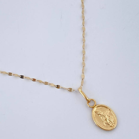 Set Cadena y Dije Flor Espejo + San Miguel 0.65gr / 44.5cm / Oro Amarillo 18K $