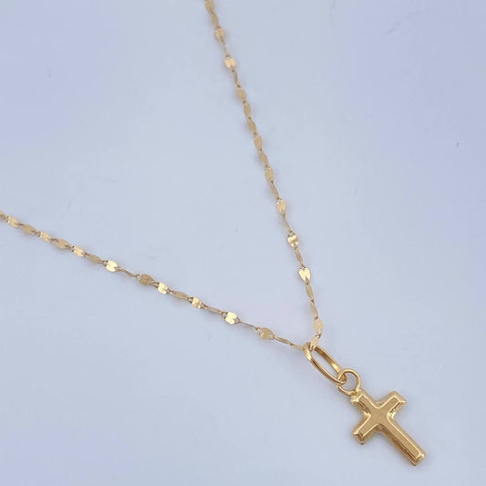 Set Cadena y Dije Flor Espejo + Cruz 0.65gr / 44.5cm / Oro Amarillo 18K $