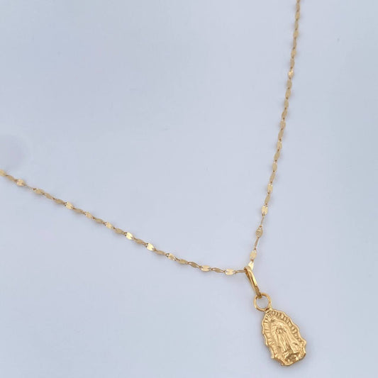 Set Cadena y Dije Flor Espejo + Virgen De Guadalupe 0.65gr / 45cm / Oro Amarillo 18K $