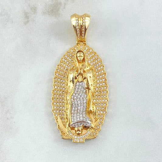 Dije Virgen Guadalupe Silueta 16.8gr / 5.5cm / Circones Blancos Dos Oros Amarillo Blanco 18K ©