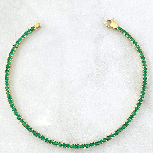 Pulso Tennis Doble Faz 7.55gr / 19cm / 2.2mm Esmeraldas 2.66 Qts Circones Blancos Oro Amarillo 18K (Joya) ©