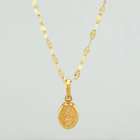 Set Cadena Flor Espejo + Dije Virgen Maria Auxiliadora / 1.25gr / 45.3 cm Oro Amarillo 18K