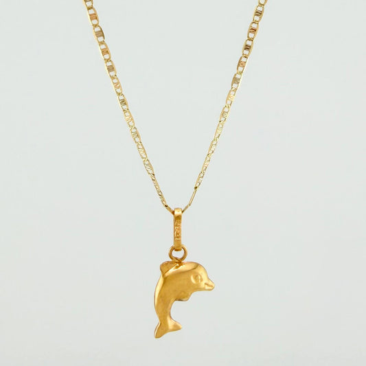 Set Cadena Escalera Plana + Dije Delfin / 2.15gr / 50.3 cm Tres Oros 18K