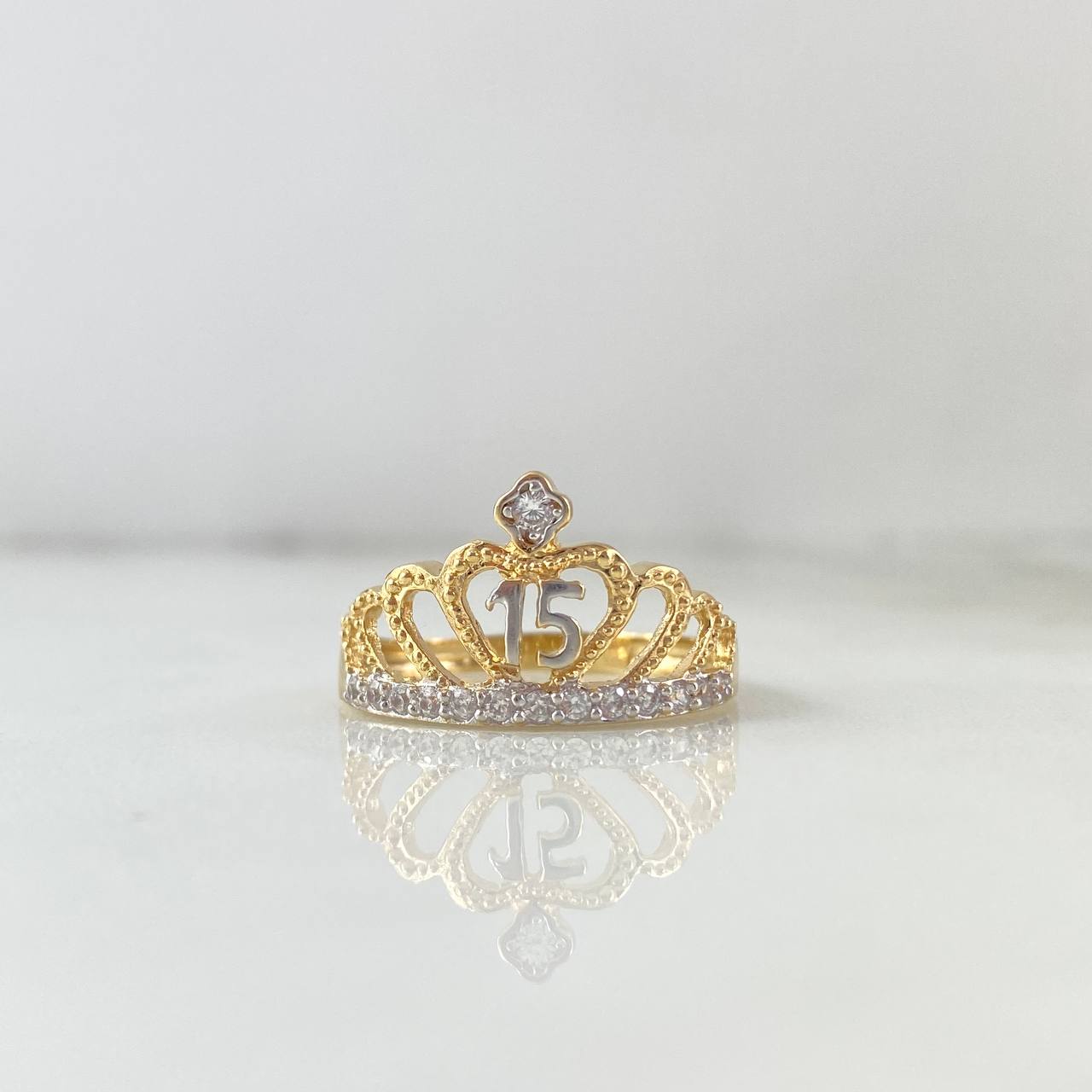 Anillo Corona Corazon 15s 3,3gr, Talla T8 1/2, 18K Oro Nacional