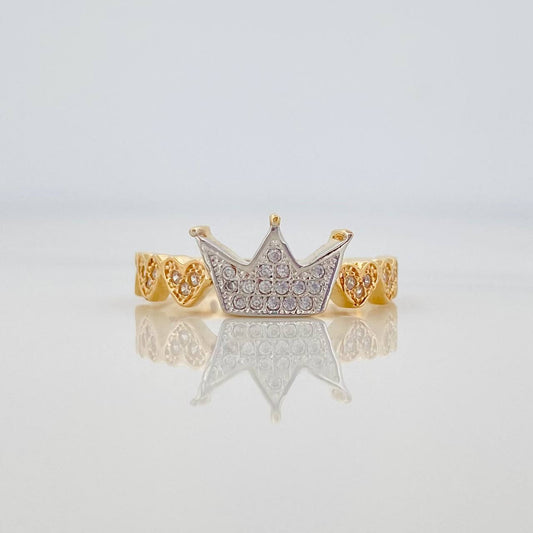 Anillo Corona Corazones 2.7 g / T7 Dos Oros Amarillo Blanco 18K