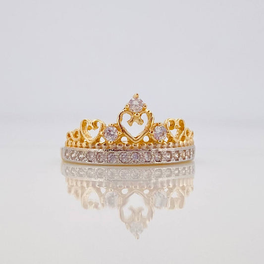 Anillo Corona Corazones 2.7 g / T7 Dos Oros Amarillo Blanco 18K